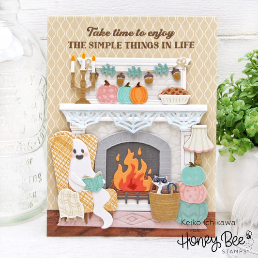 Falloween Fireplace Scene Card - Honey Bee Stamps