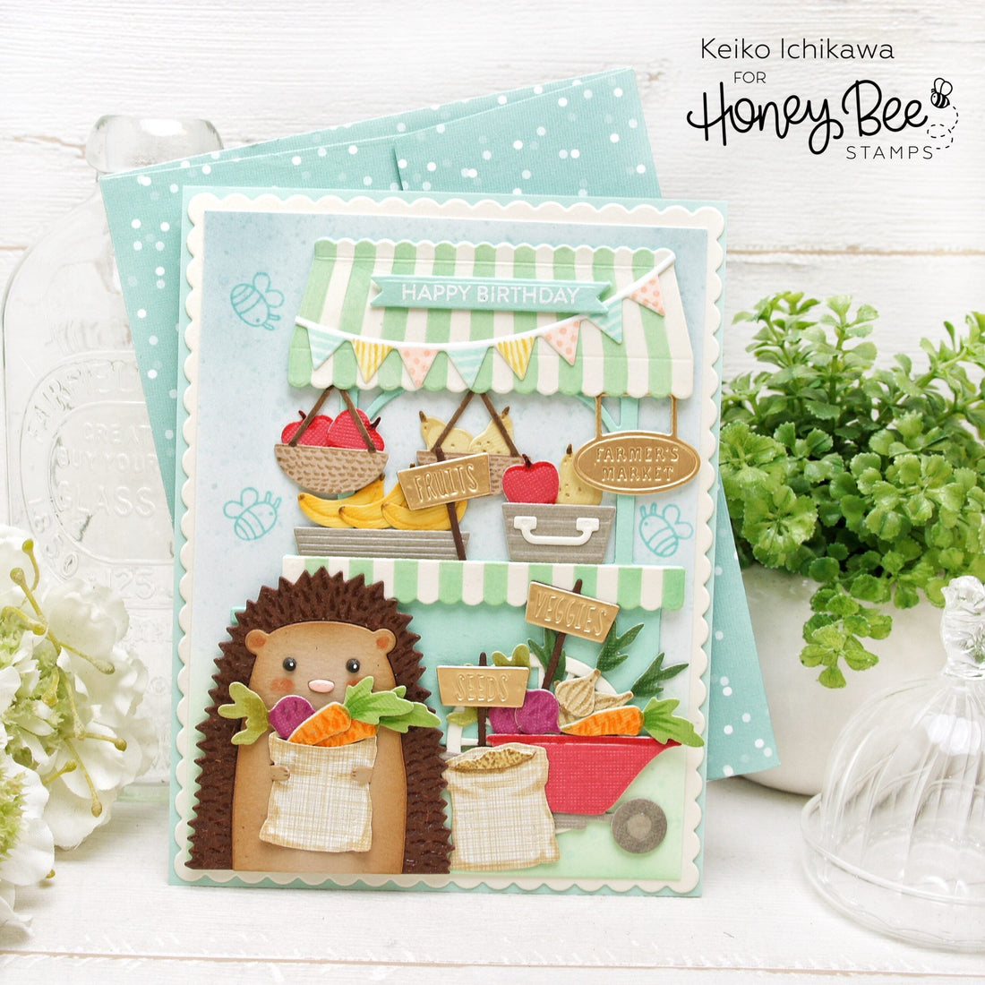 Farmer's Market Scene Card - Honey Bee Stamps