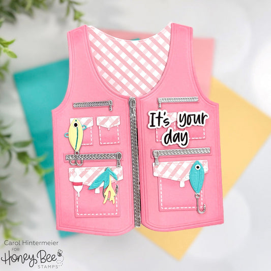 Fishing Vest Shaped Birthday Card - Honey Bee Stamps