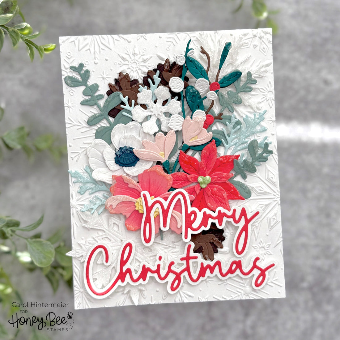 Floral Merry Christmas Card - Honey Bee Stamps