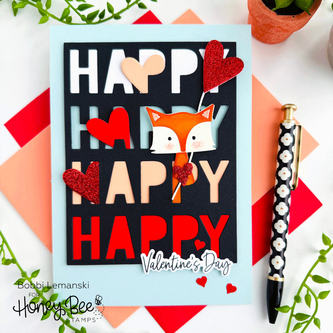 HAPPY Hearts Fox Valentine - Honey Bee Stamps