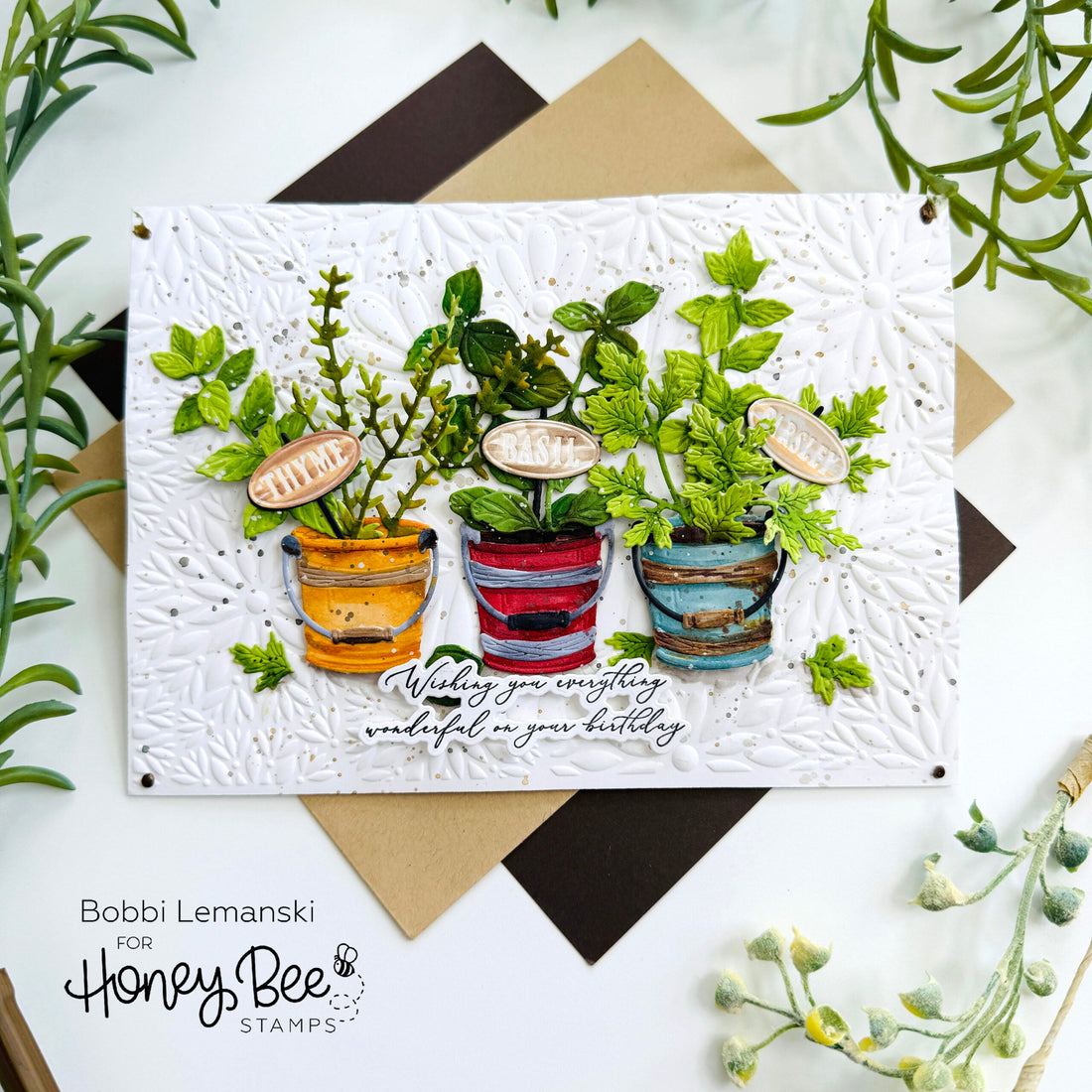 Potted Herbs Birthday Card - Honey Bee Stamps