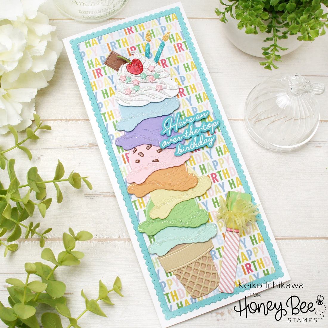 Rainbow Ice Cream Slimline Card - Honey Bee Stamps