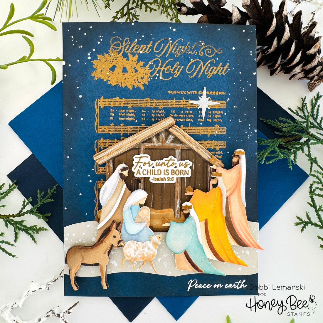 Silent Night, Holy Night Christmas Card by Bobbi Lemanski - Honey Bee Stamps