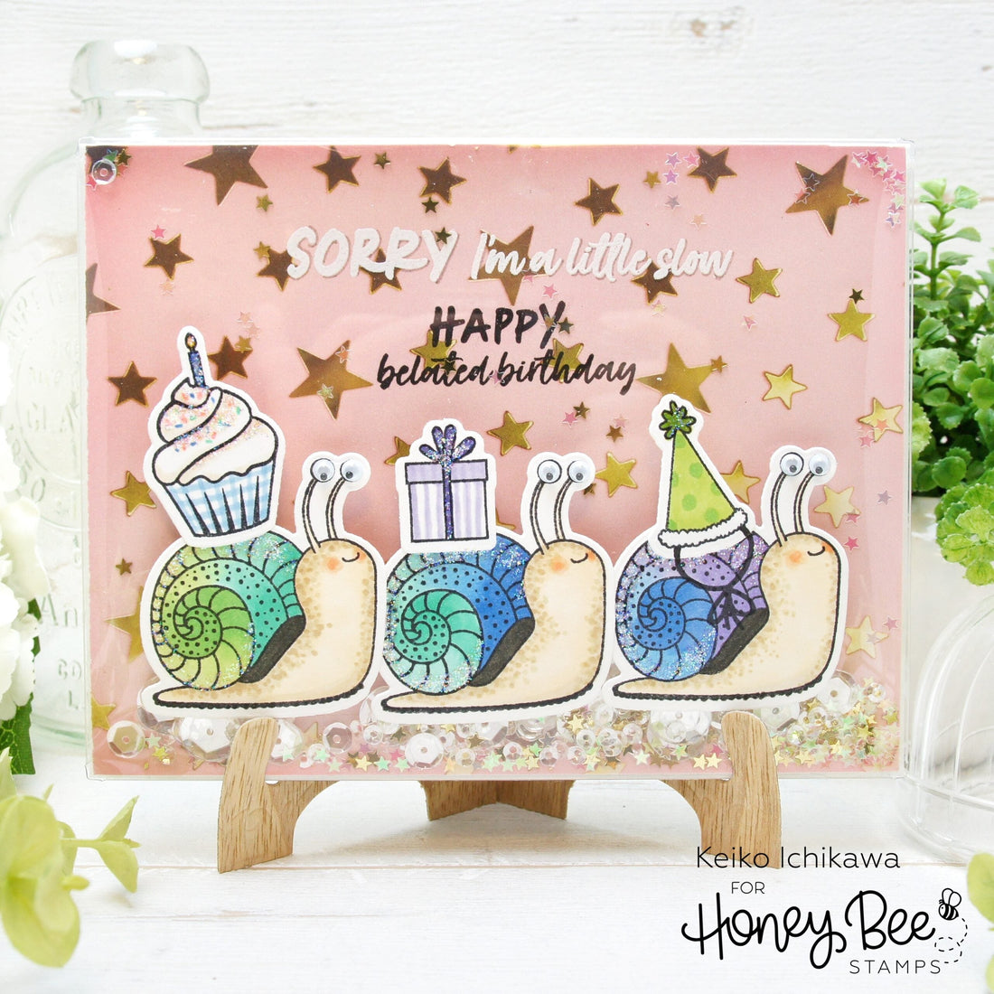 Snail Mail Belated Birthday Shaker Card - Honey Bee Stamps