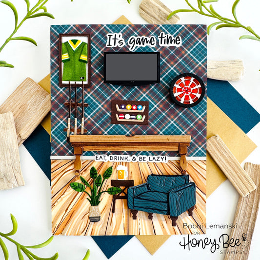 Sneak Peek:  Foundry & Field Release - Man Cave Birthday Card by Bobbi Lemanski - Honey Bee Stamps