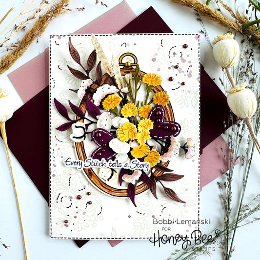 Stitched With Love Hearts Card - Honey Bee Stamps