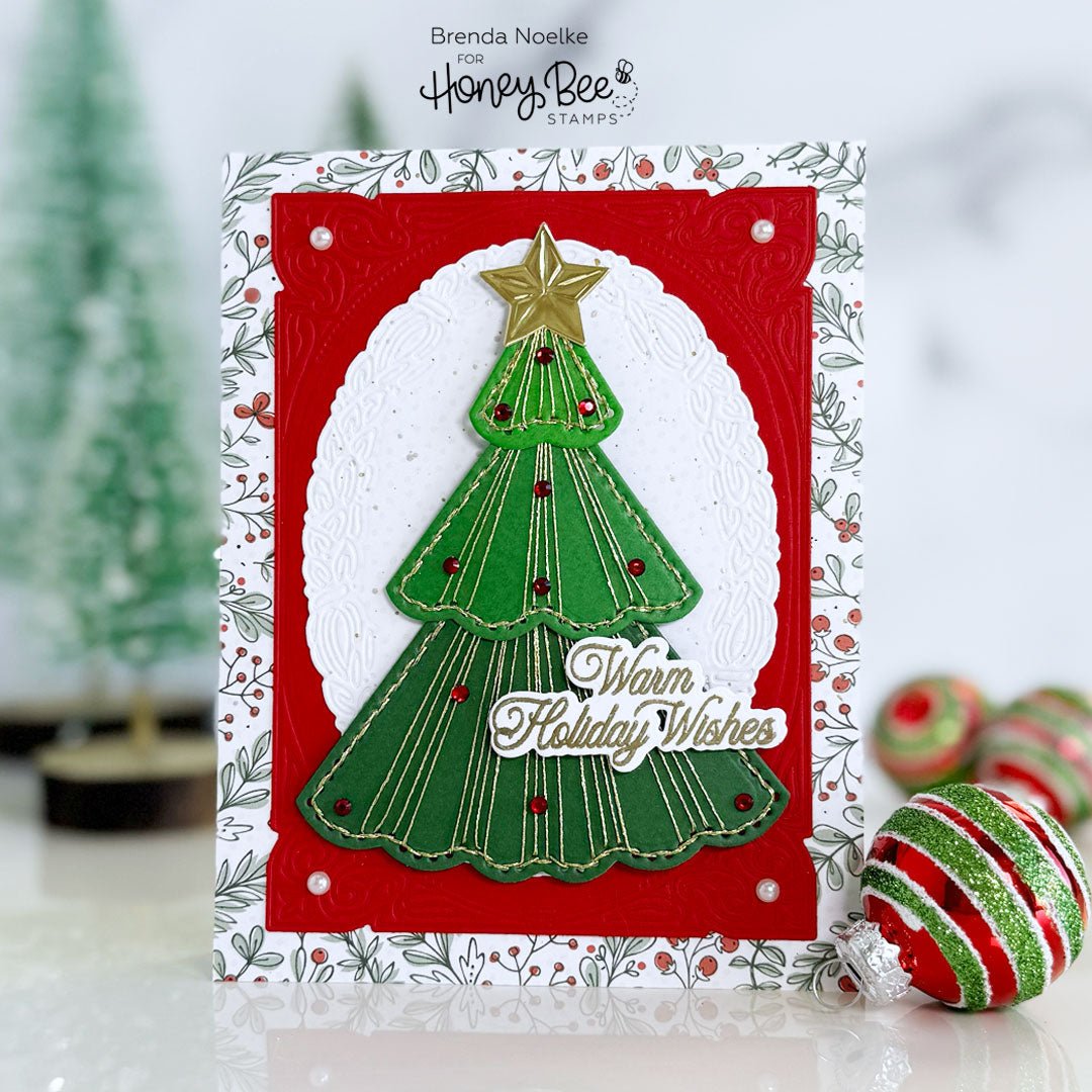 Warm Holiday Wishes - Stitched Christmas Tree - Honey Bee Stamps
