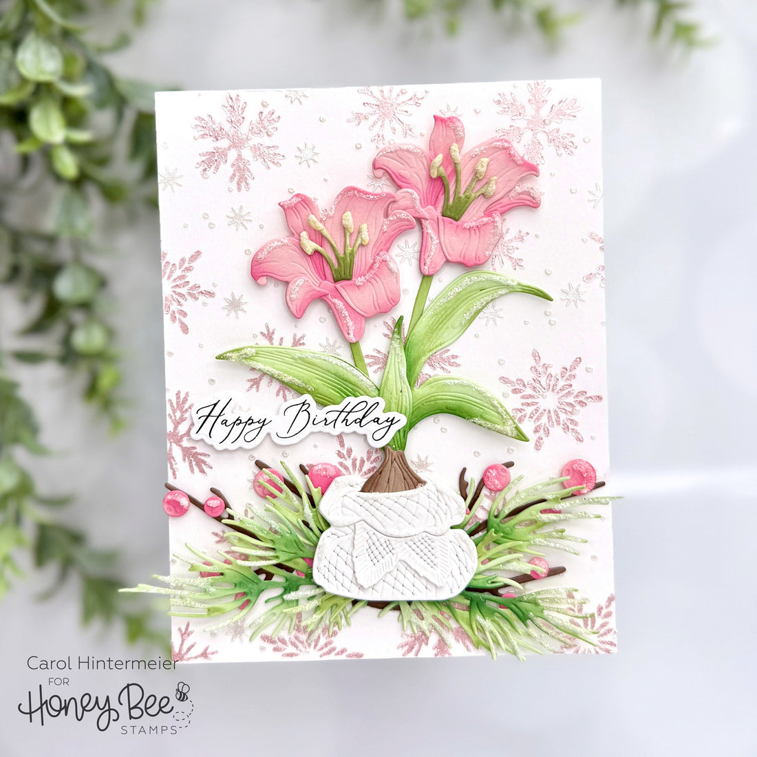 Winter Amaryllis Birthday Card - Honey Bee Stamps