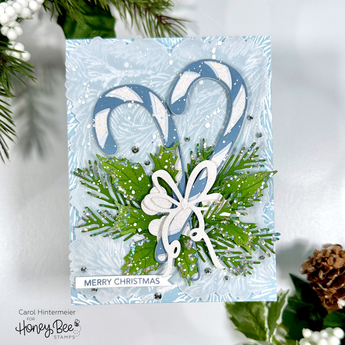 Wintery and Sparkly Candy Cane Christmas Card - Honey Bee Stamps