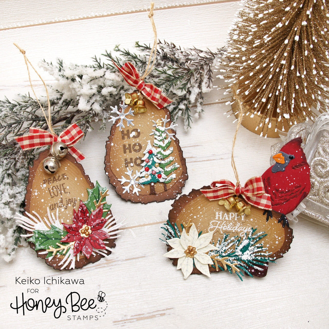 Wood Slice Christmas Gift Tags - Honey Bee Stamps