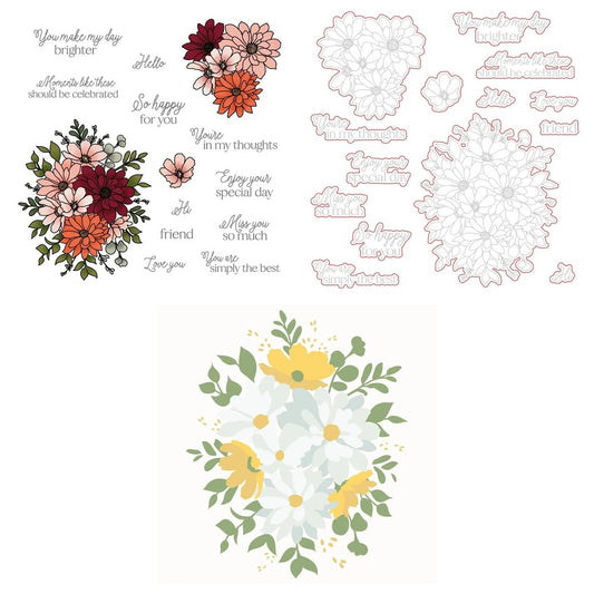 Daisy Layers Bouquet Stamp Set, Honey Cuts, and Stencil Bundle