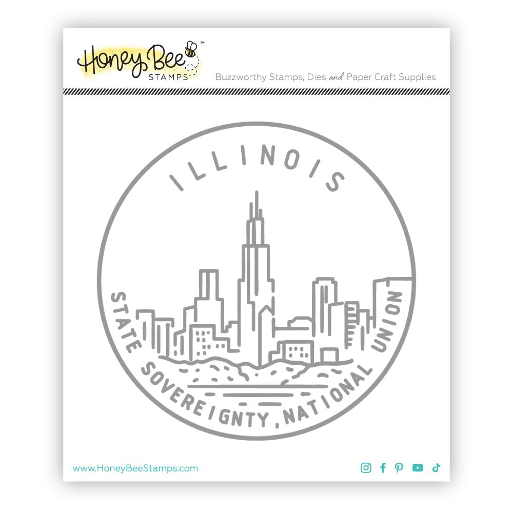 50 States Circles - 2x2 Photopolymer Stamp Set - Illinois - Honey Bee Stamps