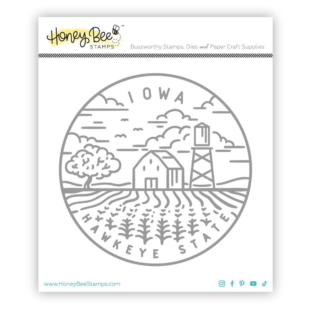 50 States Circles - 2x2 Photopolymer Stamp Set - Iowa - Honey Bee Stamps