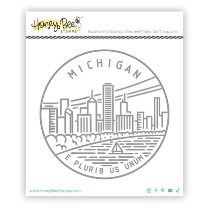 50 States Circles - 2x2 Photopolymer Stamp Set - Michigan - Honey Bee Stamps