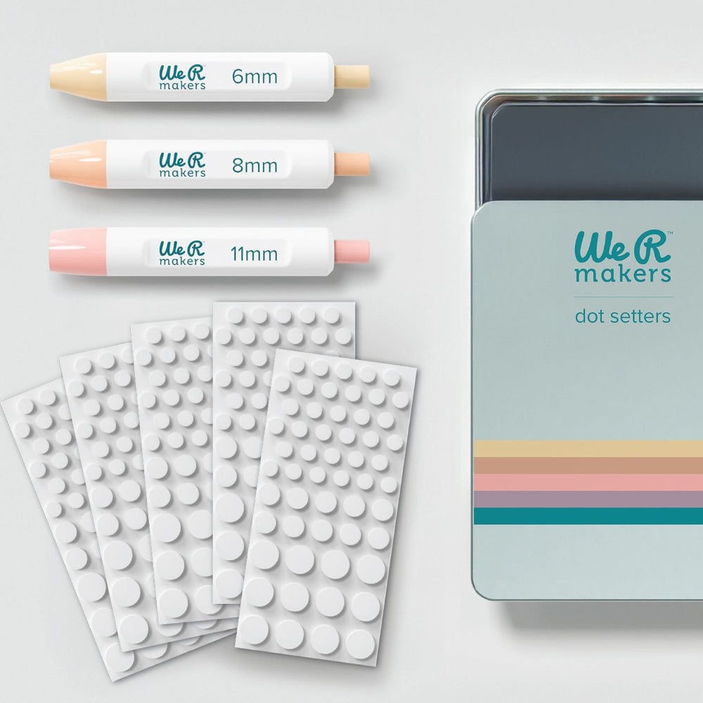 We R Makers dot setter with three different size markers and a set of white dots on a light gray background.