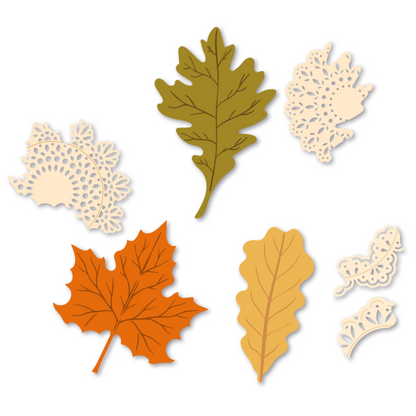 Set of decorative leaves in various colors on a white background