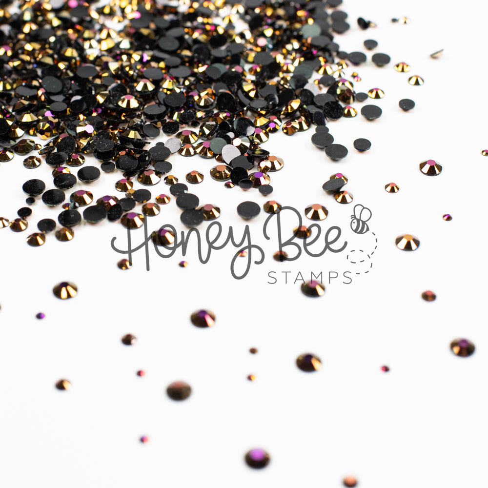 Foundry - Flat Back Rhinestone Purple and Gold Shimmer on Black Mix 2mm to 5mm size