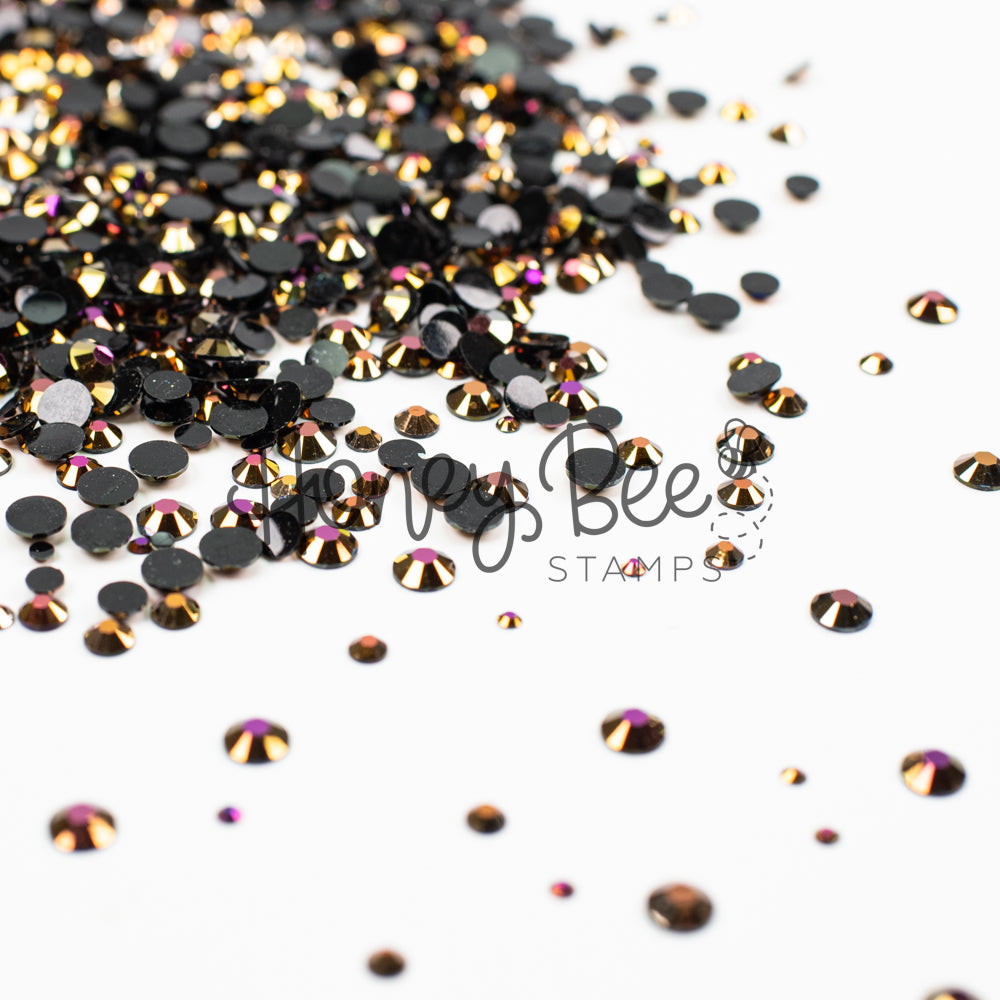 Foundry - Flat Back Rhinestone Purple and Gold Shimmer on Black Mix 2mm to 5mm size