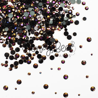Foundry - Flat Back Rhinestone Purple and Gold Shimmer on Black Mix 2mm to 5mm size