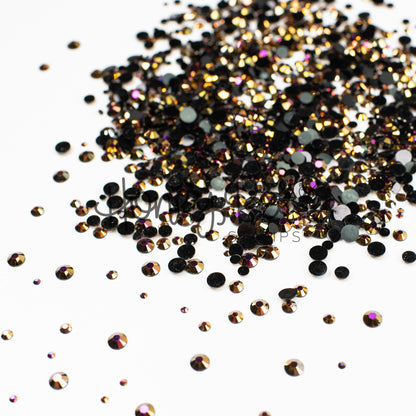 Foundry - Flat Back Rhinestone Purple and Gold Shimmer on Black Mix 2mm to 5mm size