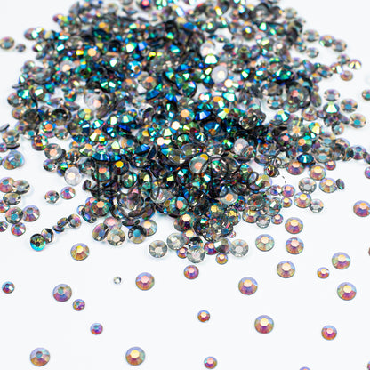 Field - Flat Back Rhinestone Emerald and Teal AB Mix 2mm to 5mm size