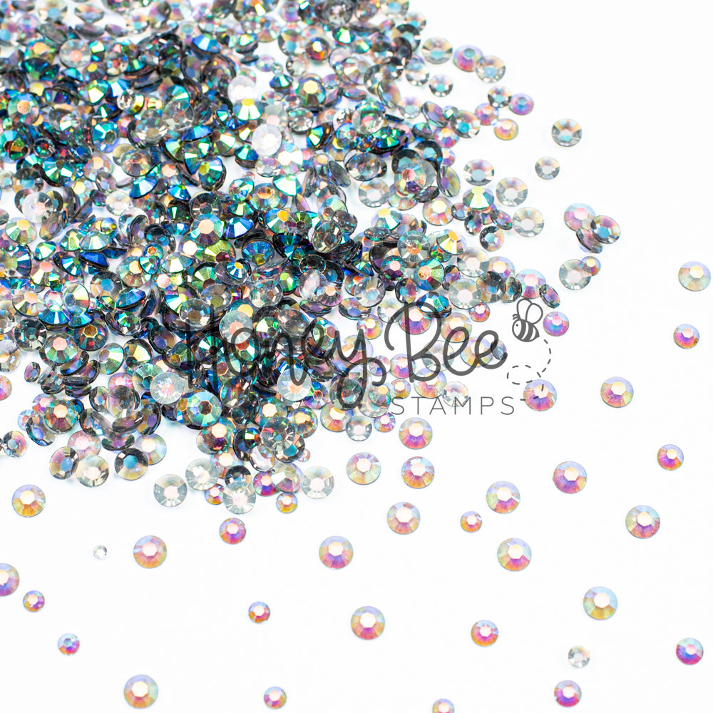 Field - Flat Back Rhinestone Emerald and Teal AB Mix 2mm to 5mm size