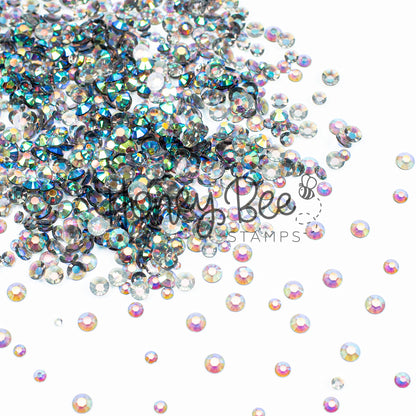 Field - Flat Back Rhinestone Emerald and Teal AB Mix 2mm to 5mm size