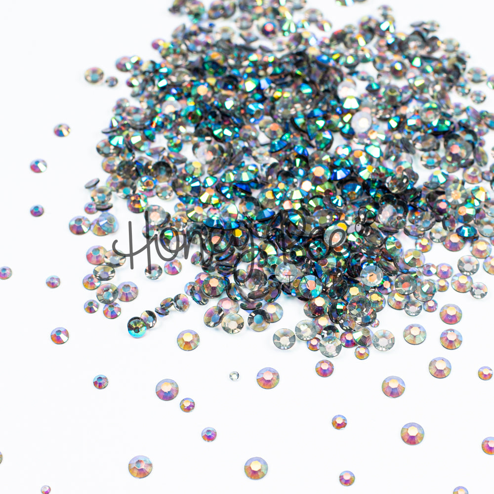 Field - Flat Back Rhinestone Emerald and Teal AB Mix 2mm to 5mm size