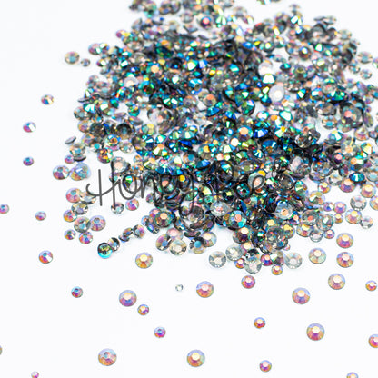 Field - Flat Back Rhinestone Emerald and Teal AB Mix 2mm to 5mm size