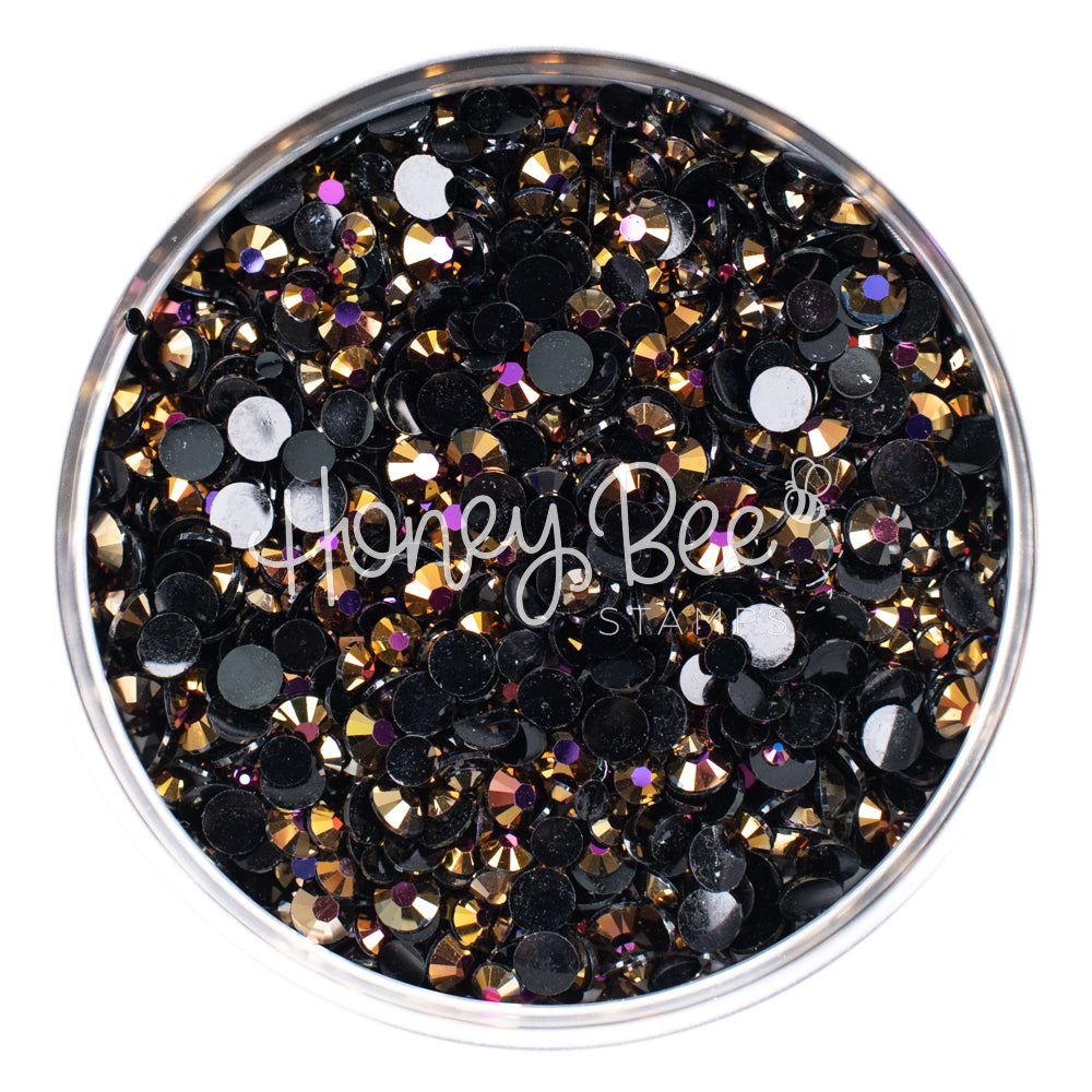 Foundry - Flat Back Rhinestone Purple and Gold Shimmer on Black Mix 2mm to 5mm size