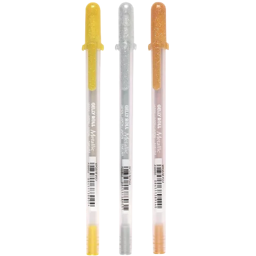 Three pens with colored tips on a white background