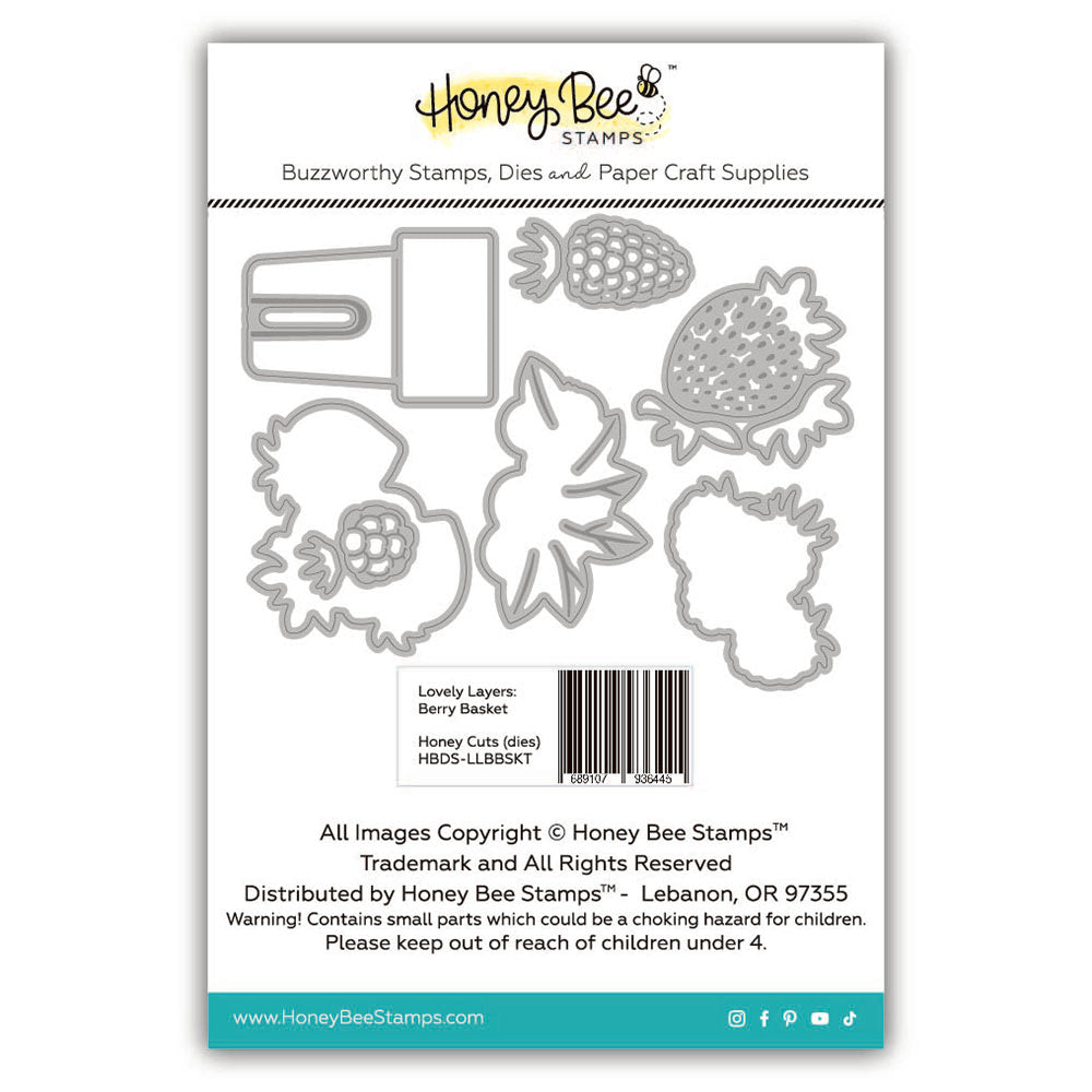Honey Bee Stamps stamp set packaging with berry basket design on a white background