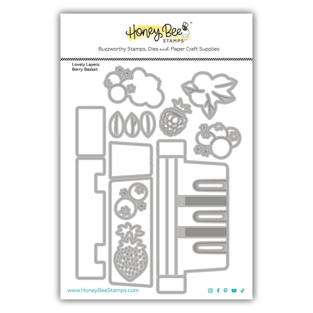 Honey Bee Stamps die set with various shapes and patterns on a white background
