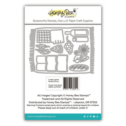 Honey Bee Stamps dies packaging with product illustrations on a white background