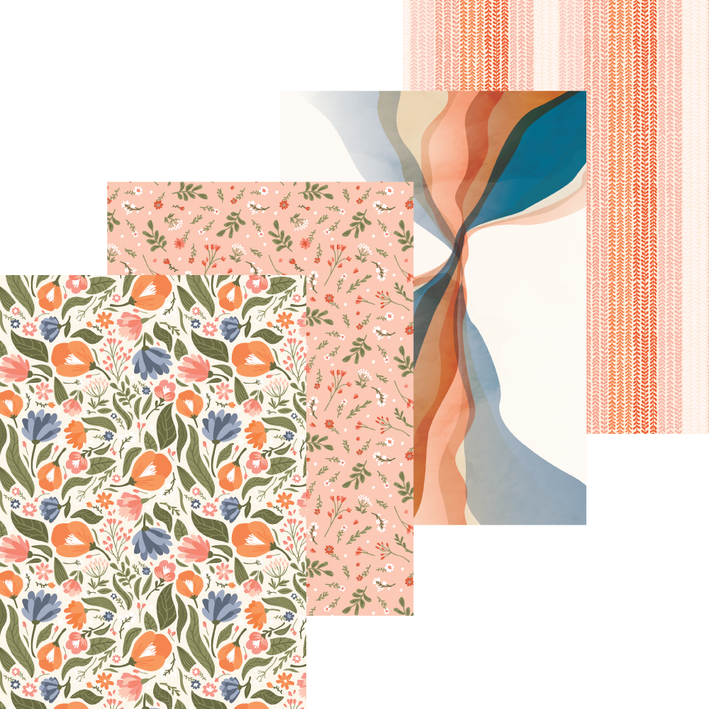 Collection of floral patterns and abstract shapes on a white background