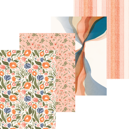 Collection of floral patterns and abstract shapes on a white background