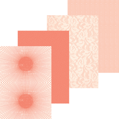 Set of four textured paper sheets with geometric and floral patterns on a white background