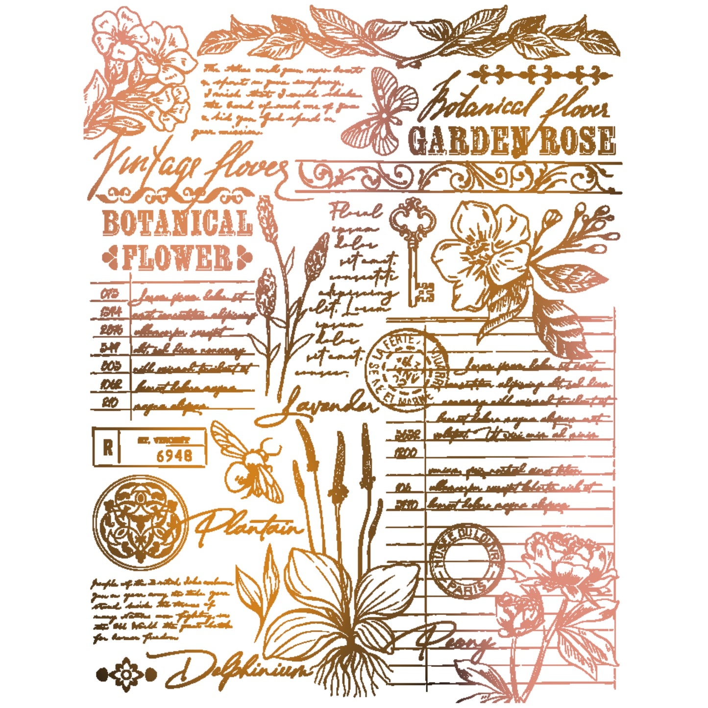 Vintage Flora - 5x6 Rubber Cling Background Stamp