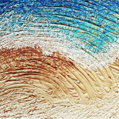 Textured surface with wavy patterns in blue, beige, and brown tones