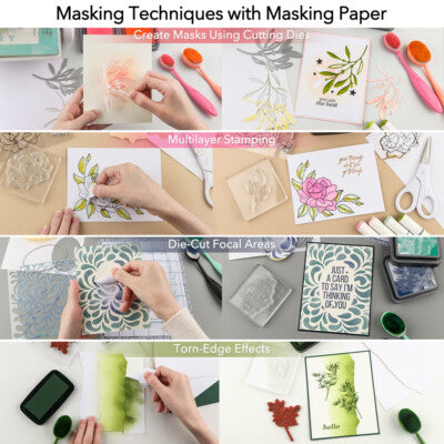 Demonstration of masking techniques with masking paper on a crafting project.