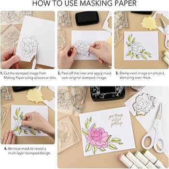 Step-by-step guide on how to use masking paper for stamping designs.