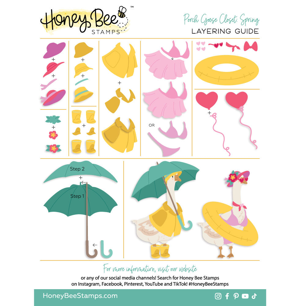 Porch Goose Closet: Spring dies, layering guide for the hats, raincoat, swimsuit, balloon, umbrella and finished geese