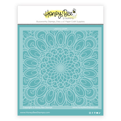 Honey Bee Stamps lace and loom stencil with teal pattern on a white background