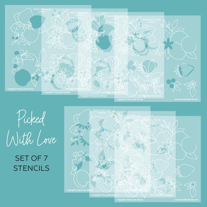 Picked With Love - 6"x6" Stencil Set of 7 Coordinating Stencils