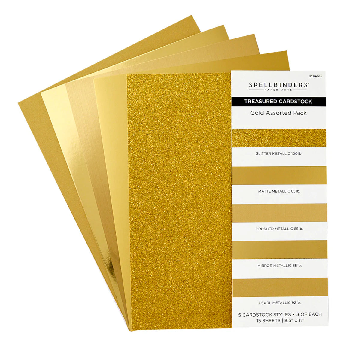 Spellbinders Gold Assortment Treasured Cardstock 8 1/2" X 11 -15 Pack