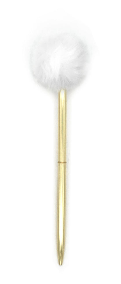 White Pom Pom Metal Gold Pen - Clearance