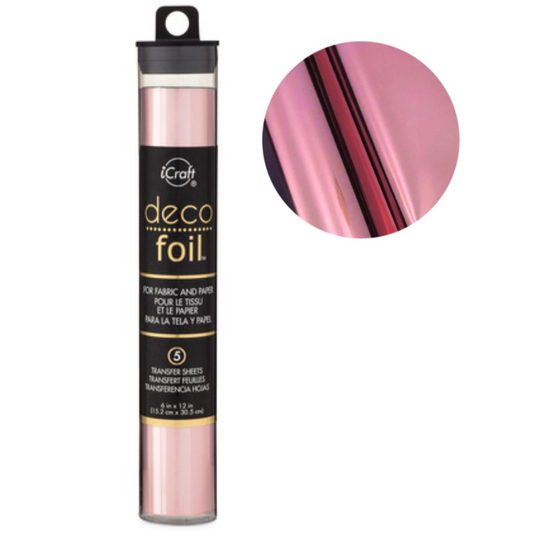 Deco Foil Transfer Sheets packaging with pink foil sample on a white background