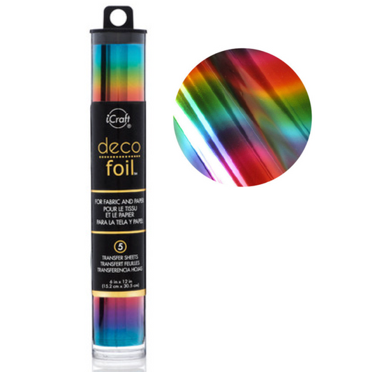 Deco Foil Transfer product with rainbow pattern on a white background