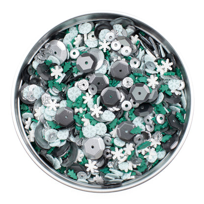 Evergreen Wishes - Silver, Aqua, Green Sequin Mix with Clay Trees